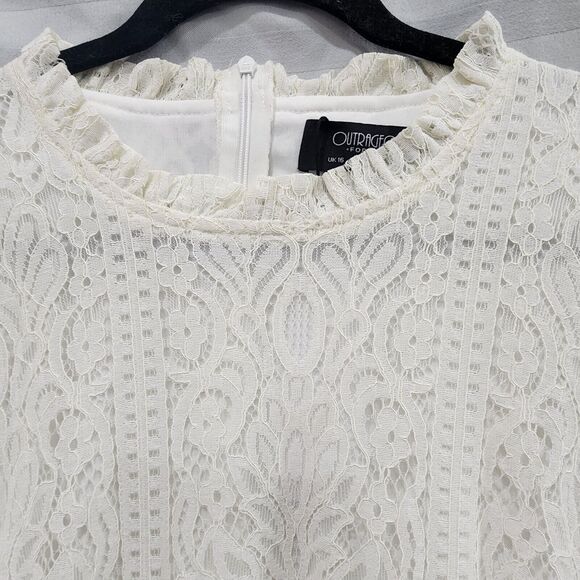 Outrageous Fortune Ivory Lace High Neck Bishop Sleeve Tunic Shift Dress Size 12 - Picture 3 of 12